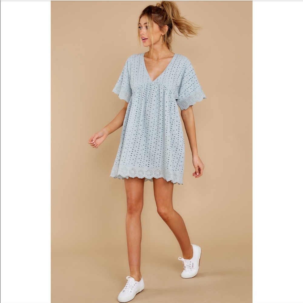 Baby blue eyelet ruffle romper